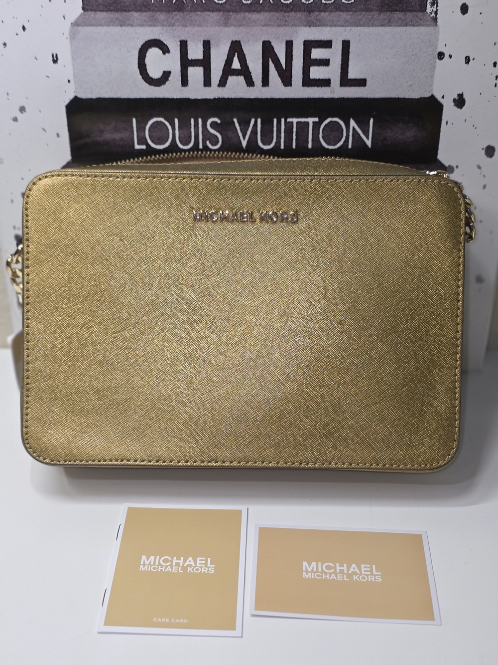 Michael Kors Metallic Old Gold Saffiano Crossbody Bag